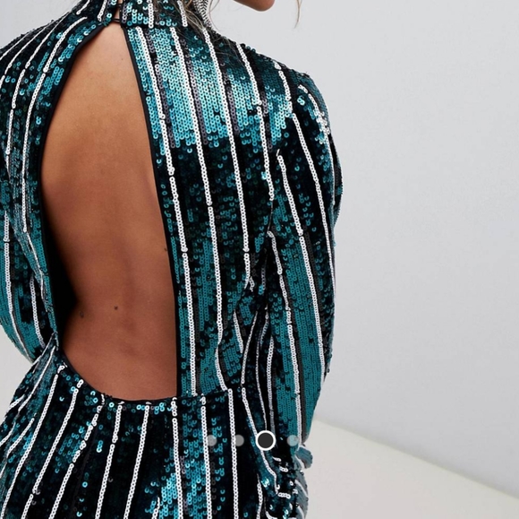 Sequin mini-dress with high neck in stripe - Picture 2 of 7